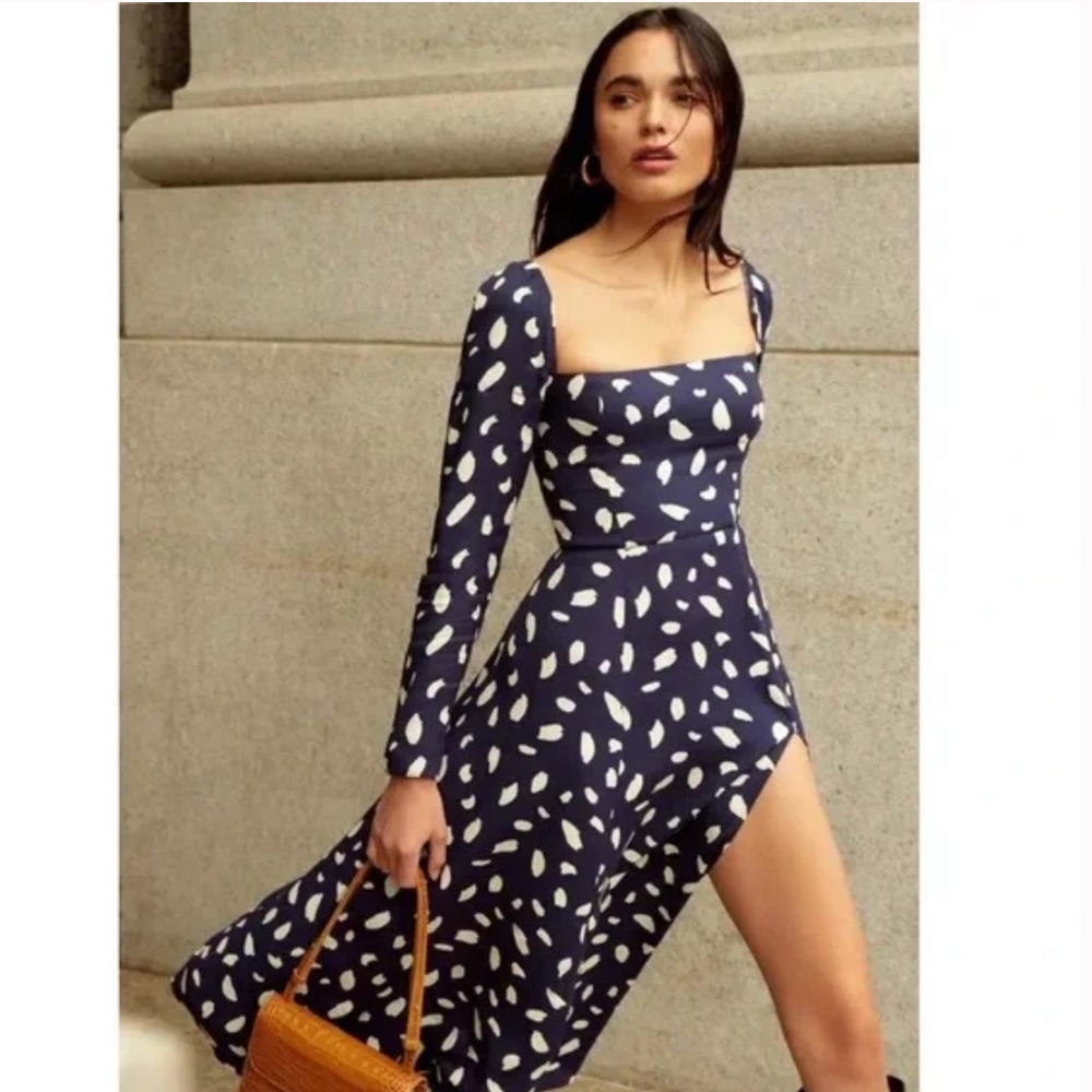Reformation Sigmund Long Sleeve Splatter Dress
